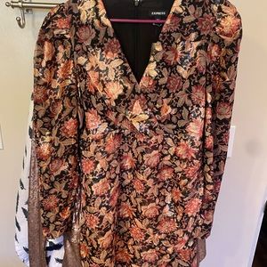 Express short shiny dress-puffy sleeves